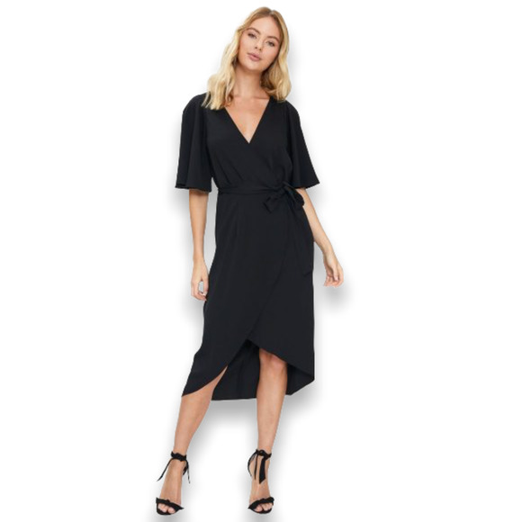 Cooper St River Flutter Sleeve Wrap Dress Black - Picture 1 of 8